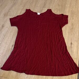Poetry Burgundy Cold Shoulder Tee shirt dress with cutout on shoulders